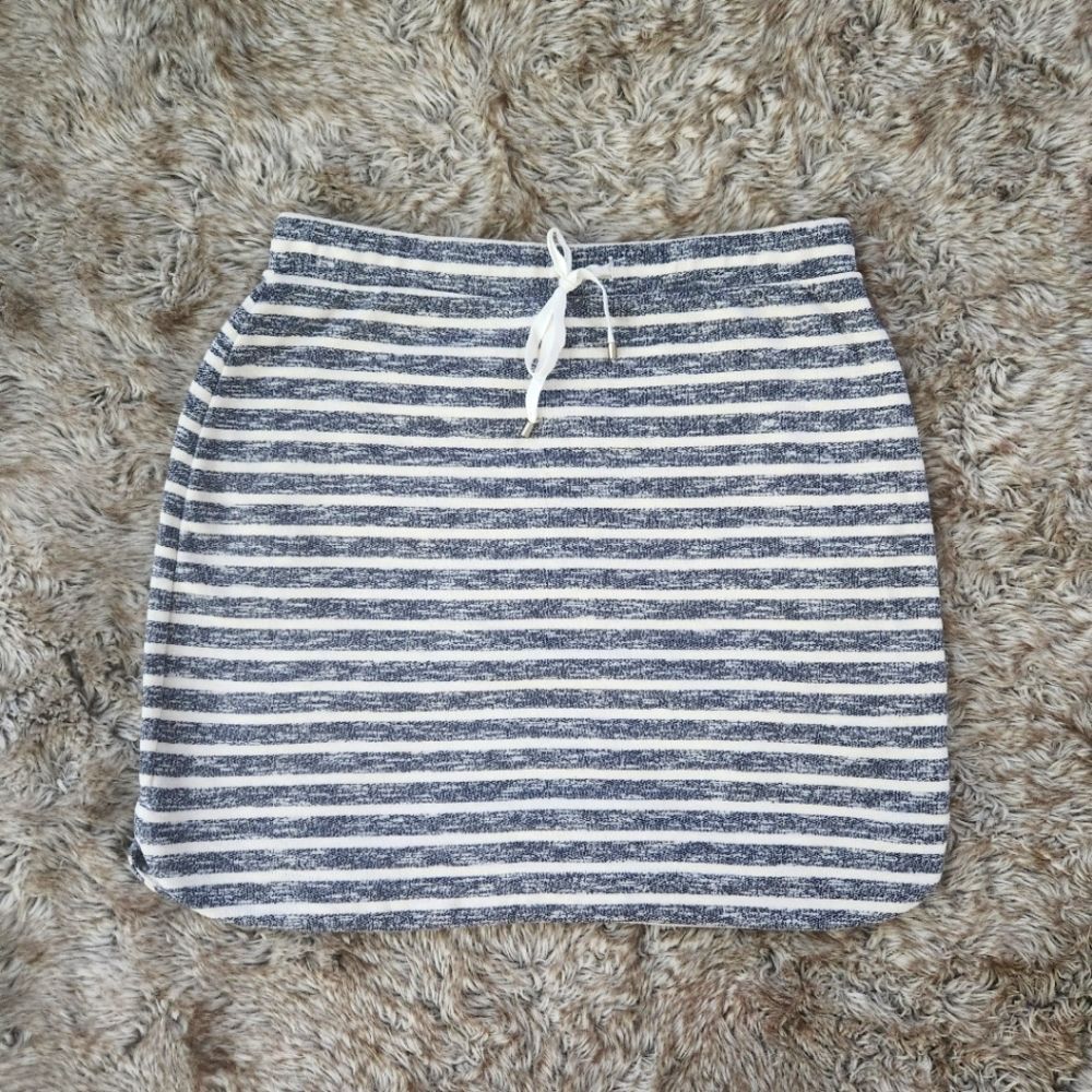 Kenji Drawstring Waist Sweatshirt‎ Material Mini Skirt Blue Striped Size Medium